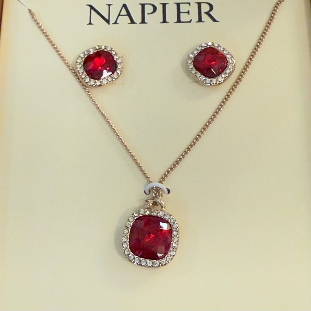 NAPIER Faux Ruby Costume Jewelry New in Box